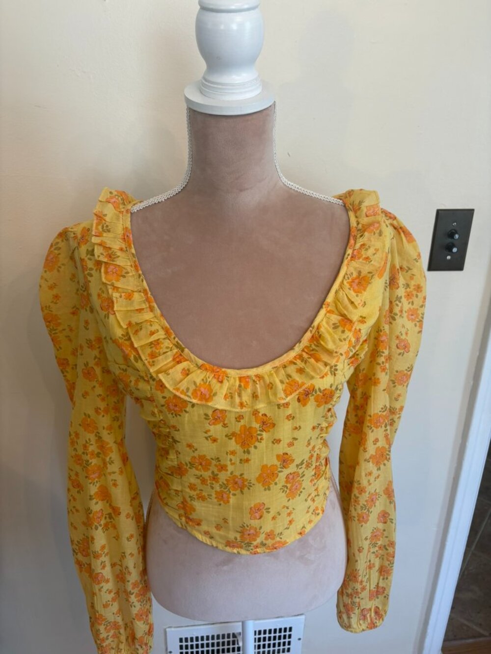 NWT Free People Another Life Floral Crop Top Honey Combo Boho Ruffle - Medium